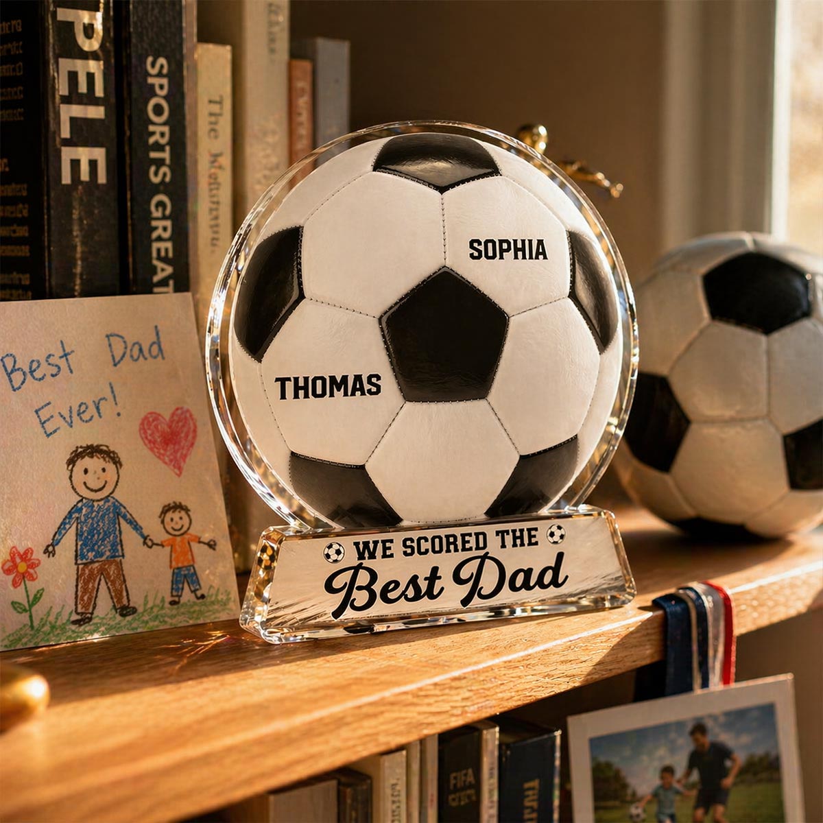 We Scored The Best Dad - Personalized Acrylic Block Plaque - Father's Day Gift For Soccer Dad