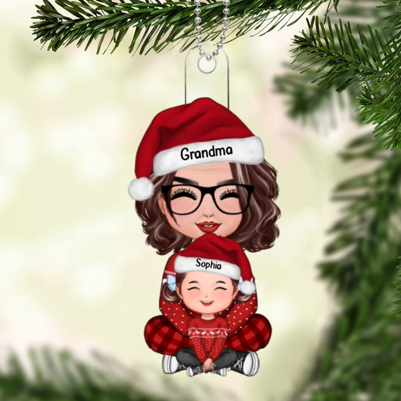 Happy Grandma Grandkid Sitting On Lap Christmas Gift For Granddaughter Grandson Personalized Acrylic Ornament