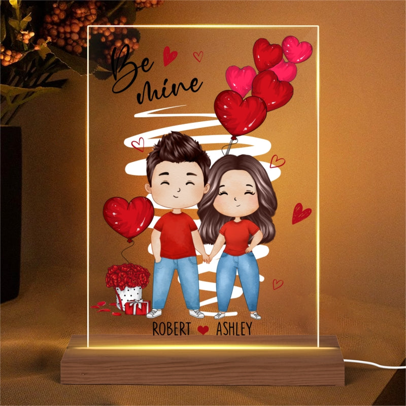 Be Mine Watercolor Couple Personalized Plaque LED Night Light - Gift For Him Gift For Her