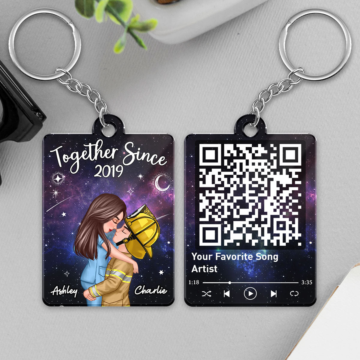 Couple Favorite Song Scannable QR Code Valentine‘s Day Gifts by Occupation Gift For Her Gift For Him Firefighter, Nurse, Police Officer Personalized Acrylic Keychain