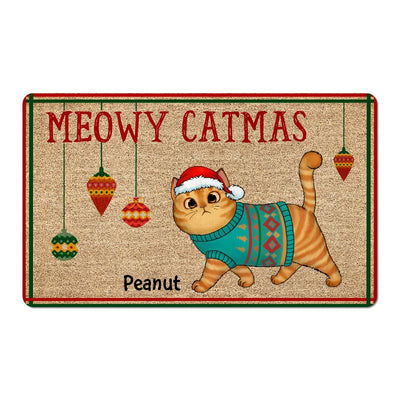 Meowy Catmas Cat Lover Gift Simple Christmas Personalized Doormat