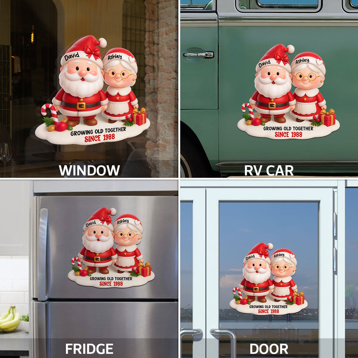 Santa Couple Growing Old Together Personalized Fridge Decal, Anniversary, Christmas Gift for him, Gift for her