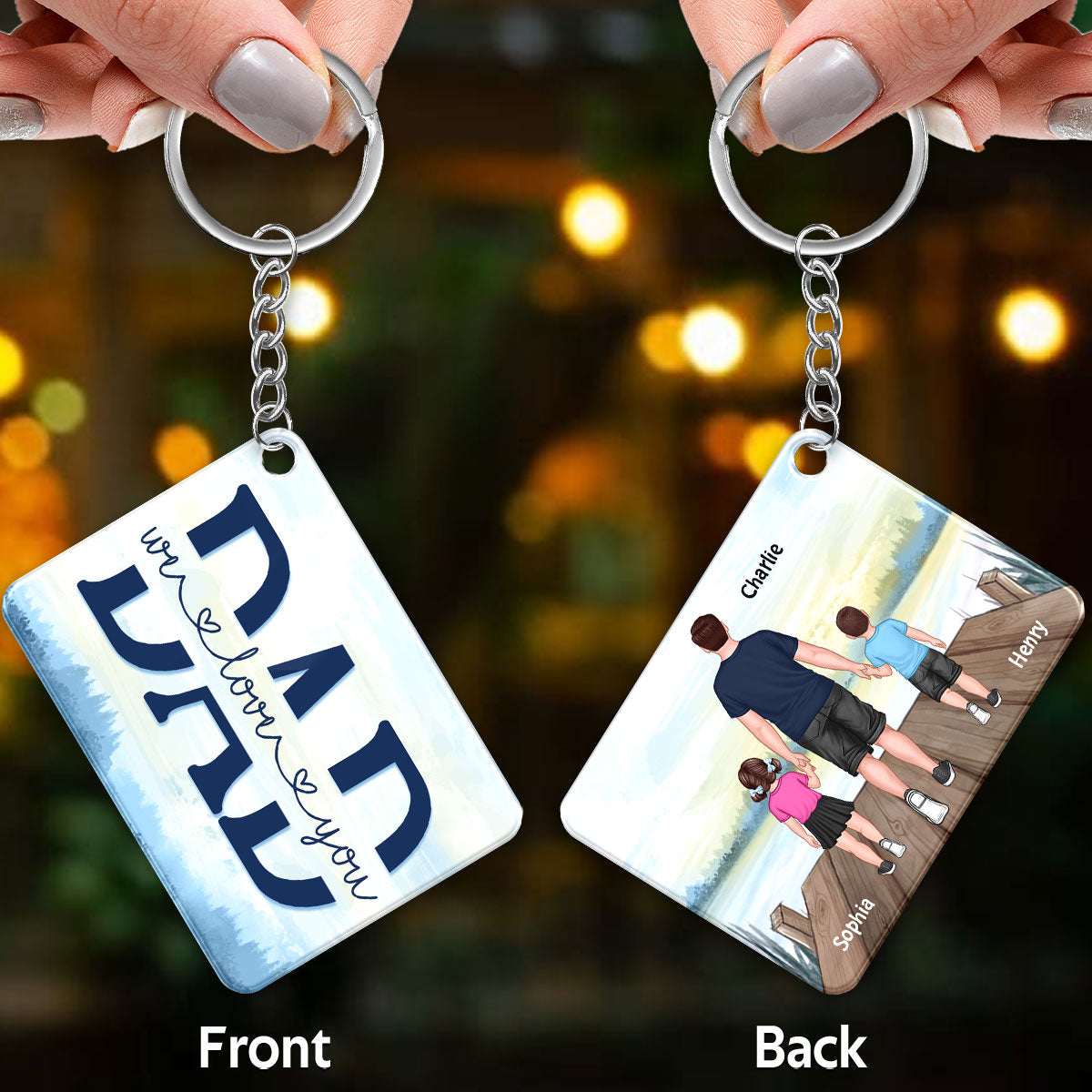 Best Dad Ever Walking Dad And Kids On Bridge Personalized Acrylic Keychain