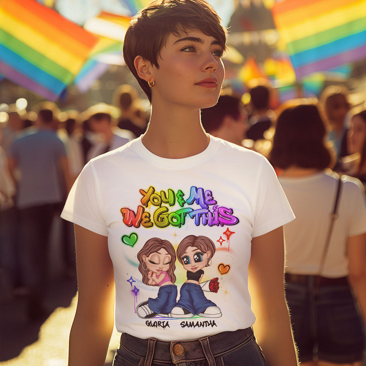 LGBT Y2K Couple Airbrushed Personalized Shirt, Pride Month Gift For Couple, For Him, For Her