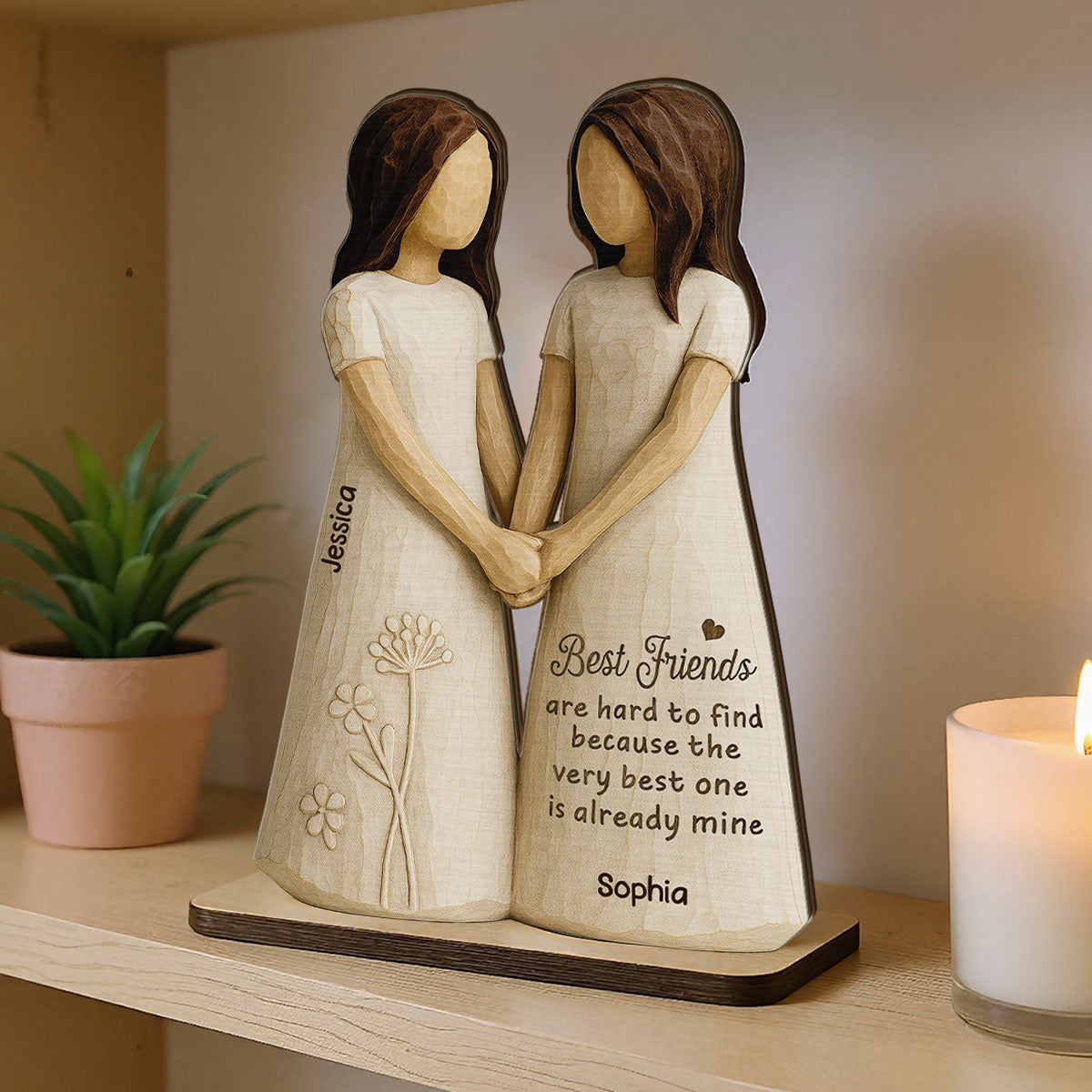 Best Friends Are Hard To Find 3D Effect - Personalized 2-Layered Wooden Plaque - Gift for Besties, Best Friends
