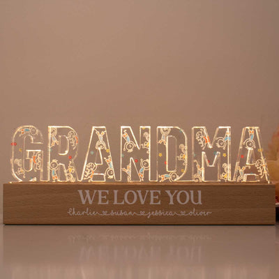 Grandma Drawing Cute Kids Personalized LED Night Light, Gift For Grandma