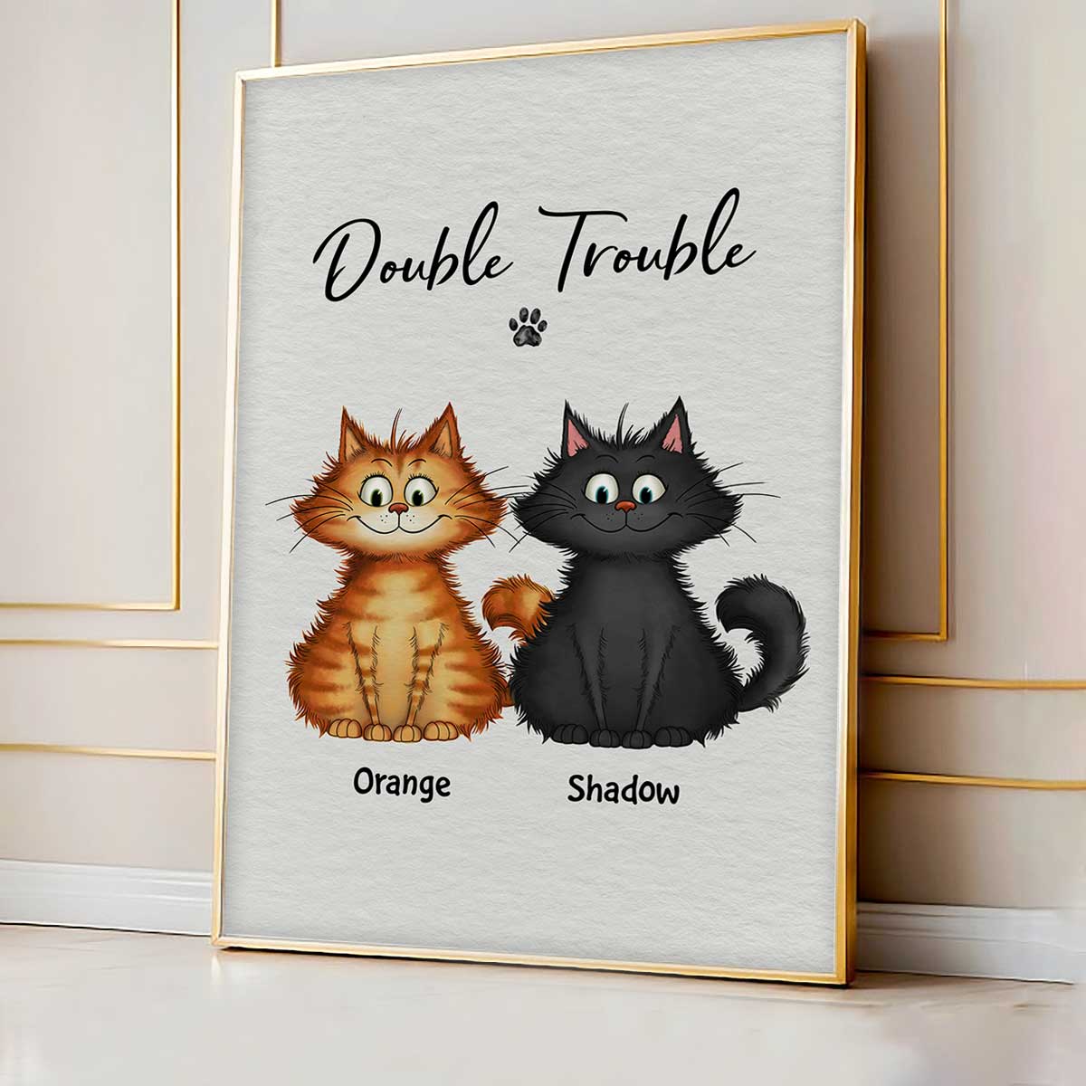 Double Trouble Quirky Cats Home Decor For Cat Lover Personalized Poster