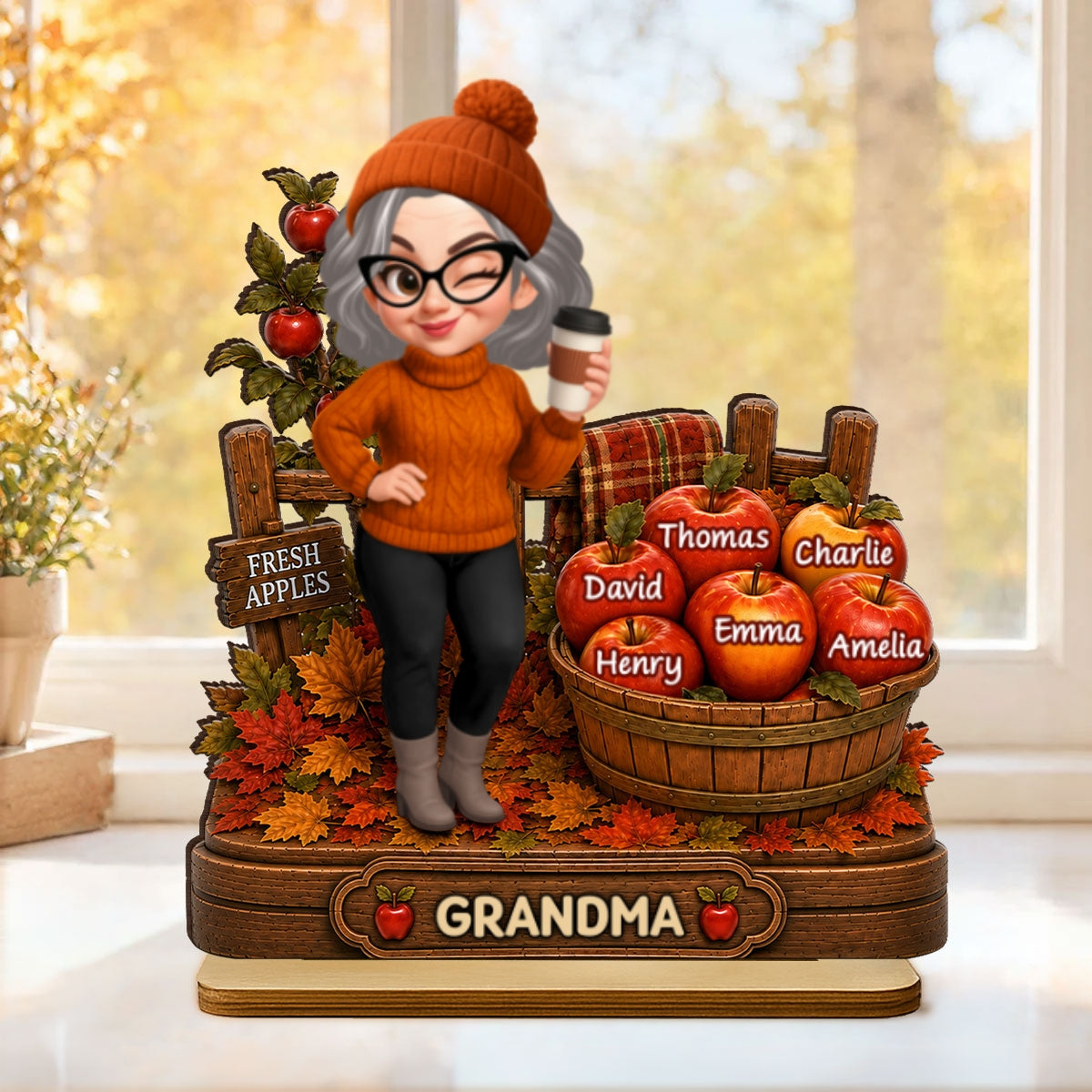 Grandma's Little Apples Fall - Personalized 2-Layered Wooden Plaque - Fall Season Decor Gift, Gift For Grandma