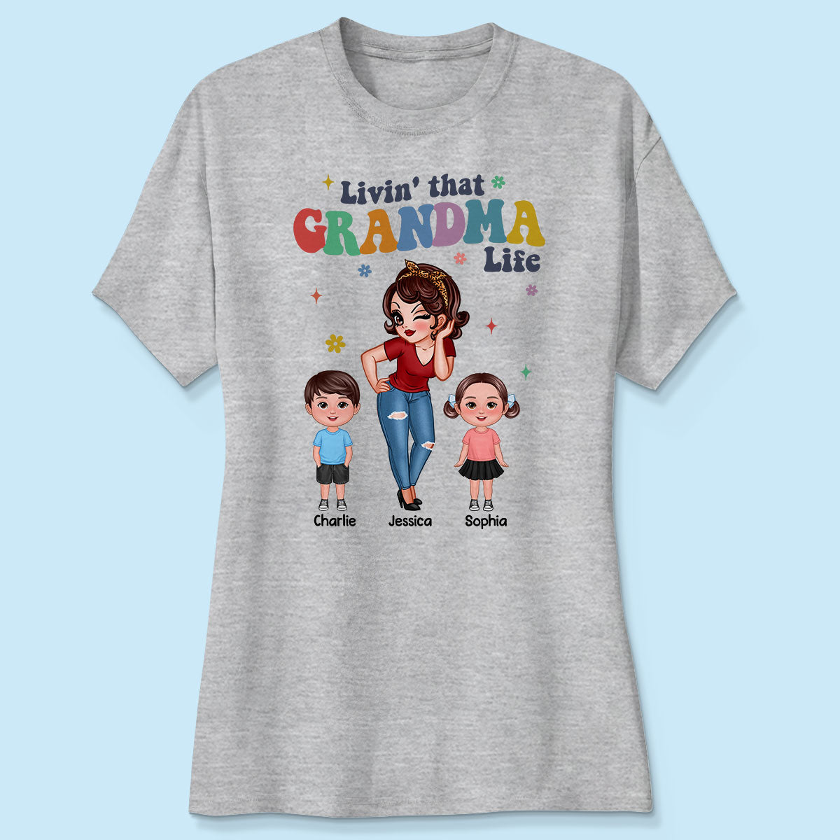 Livin' That Grandma Life  Cool Grandma Grandkids Colorful Stylish Graphic, Personalized Shirt, Gift For Grandma