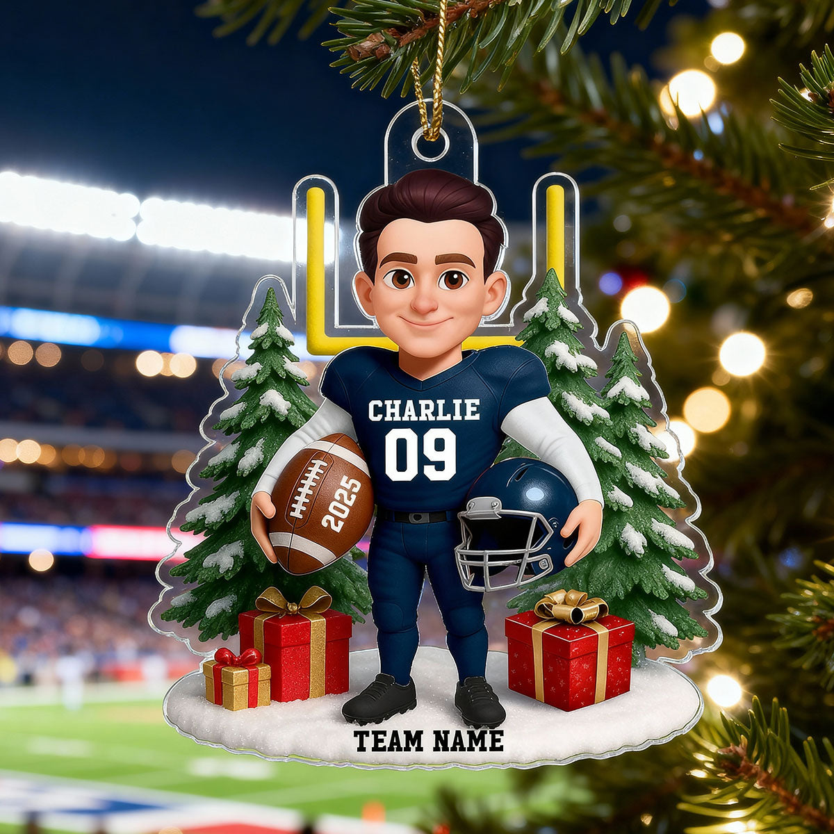 3D Effect Christmas Proud American Football Player - Personalized Acrylic Ornament - Gift For Football Lovers