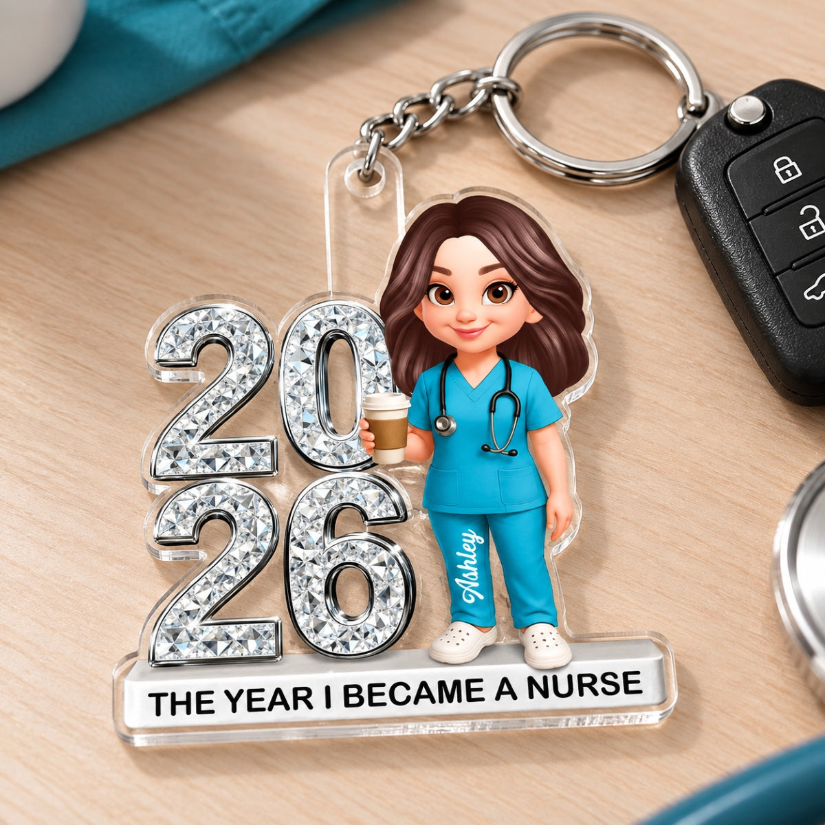 The Year I Became A Nurse - Personalized Acrylic Keychain - Christmas Gift, Graduation Gift For Nurse, Milestone Keepsake For Healthcare Workers