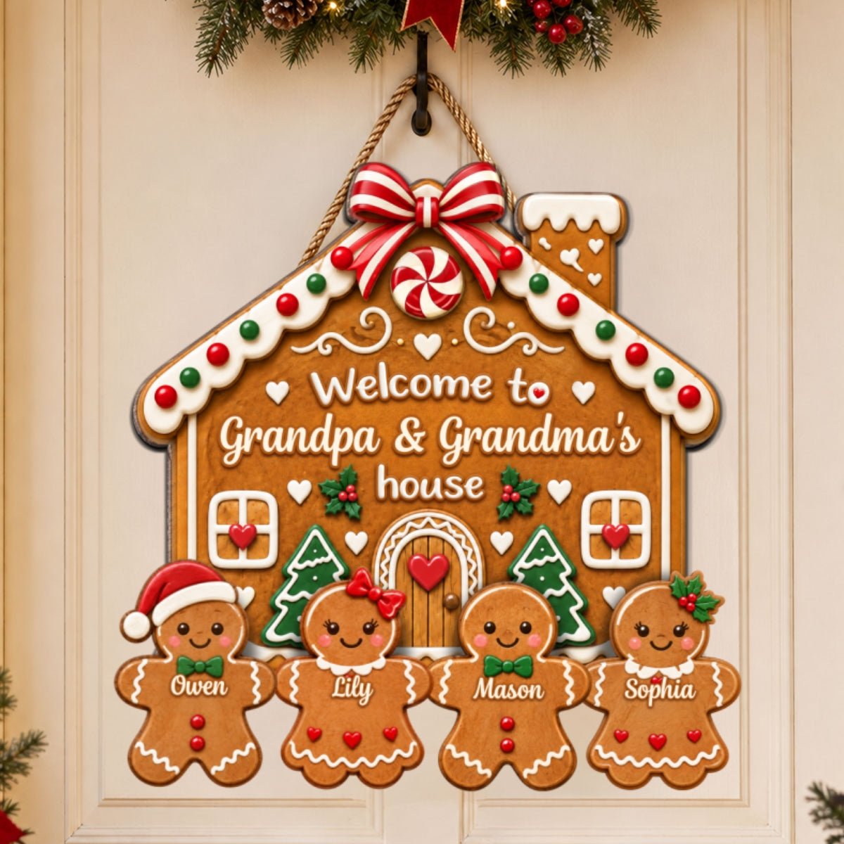 Grandma Grandpa Gingerbread House - Personalized Wood Sign - Christmas - Christmas Decoration For Porch, Window, Door
