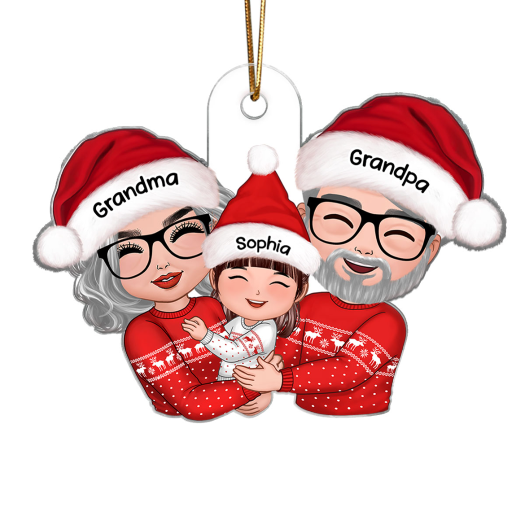 Doll Grandma Grandpa Hugging Kid Christmas Gift For Granddaughter Grandson - Personalized Acrylic Ornament - Gift For Granddaughter, Grandson