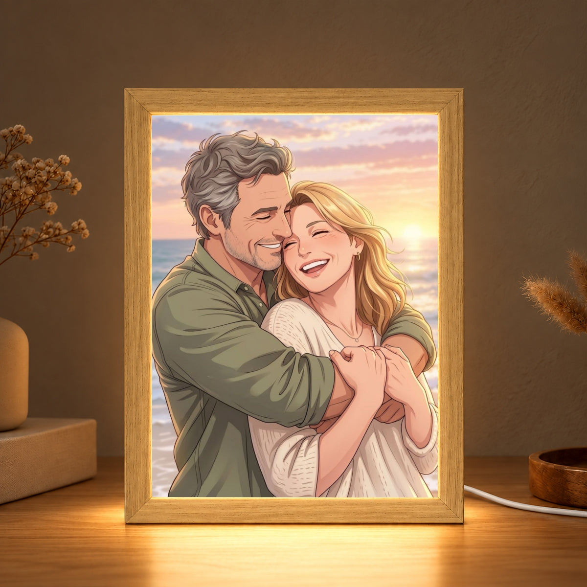 Custom Couple Art from Photo - Personalized Mirror Light Box - Heartfelt Christmas Gift for Her, for Him, Anniversary Gift for Couple