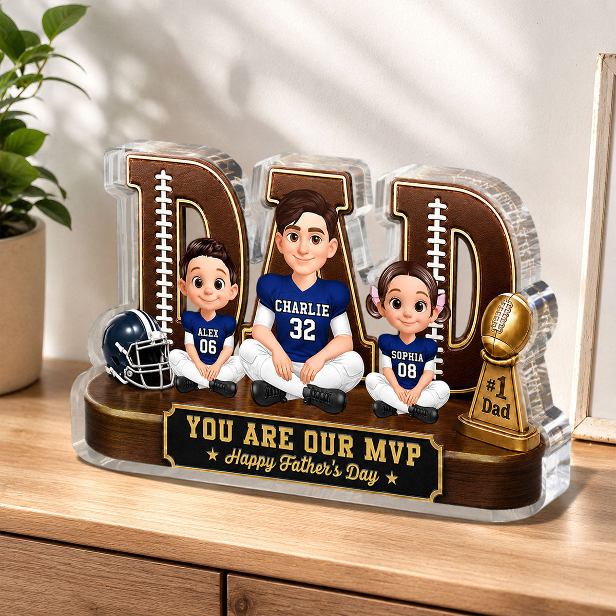 American Legend Football Family Daddy's Dream Team - Personalized Acrylic Block Plaque - Father's Day Gift For Dad, Husband