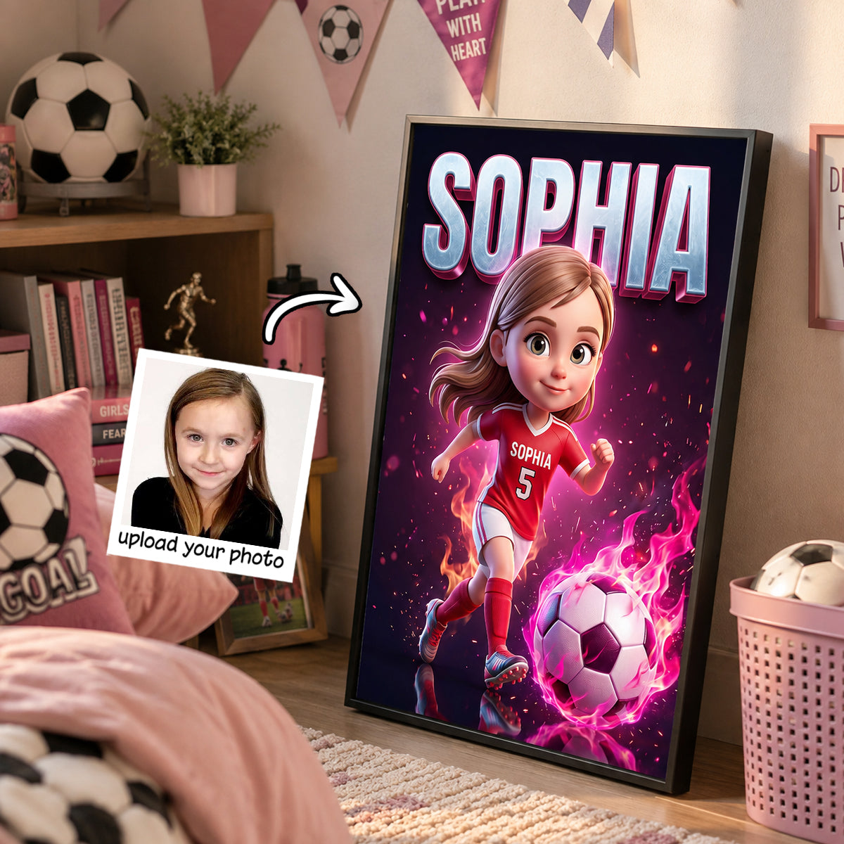 Custom Soccer Portrait from Photo - Personalized Poster - Soccer Player Gift, Boys Girls Room Decor