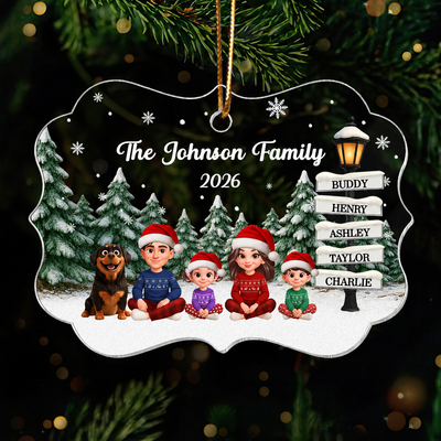 Christmas Snowy Sign Posts Beautiful Family Together - Personalized Acrylic Ornament - Gift For Family
