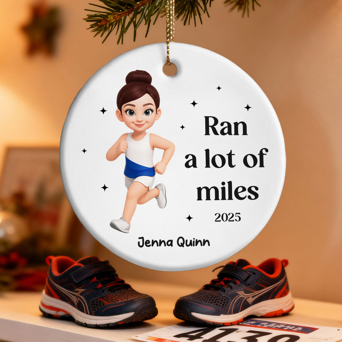 Ran A Lot Of Miles Running Boy Girl - Personalized Ceramic Ornament - Gift for Marathon Runner, Track Senior Night Gift