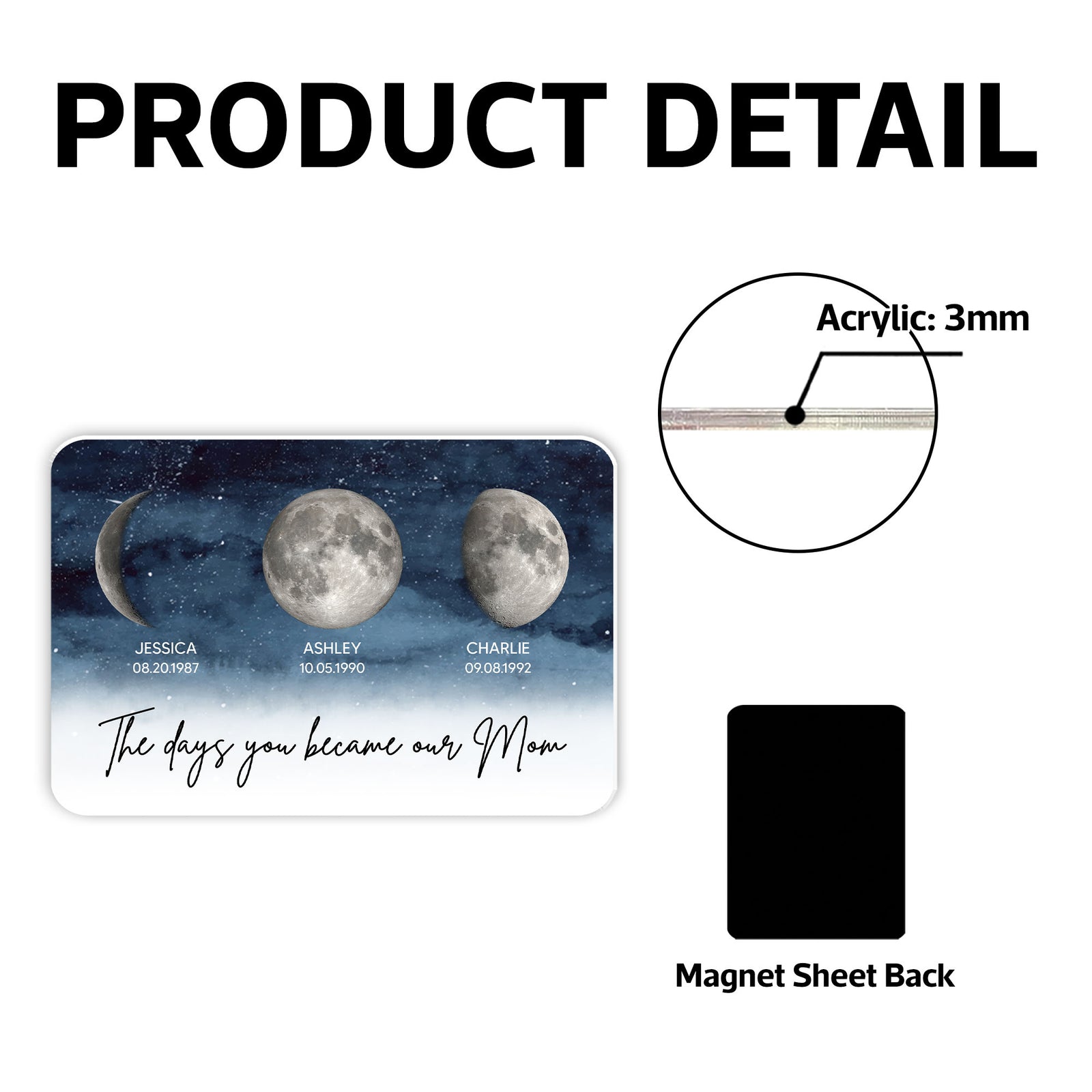 Starry Night The Day You Became Mom Custom Birth Moon Phase Personalized Acrylic Fridge Magnet, Gift For Mom