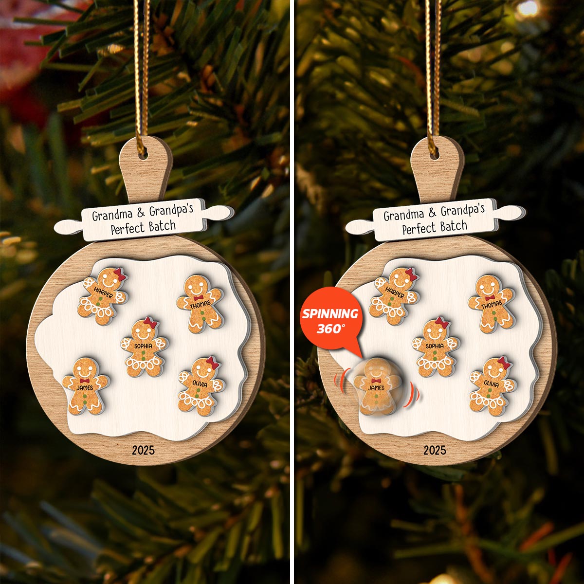 Gingerbread Cookie Perfect Batch - Personalized Spinning Charm Ornament