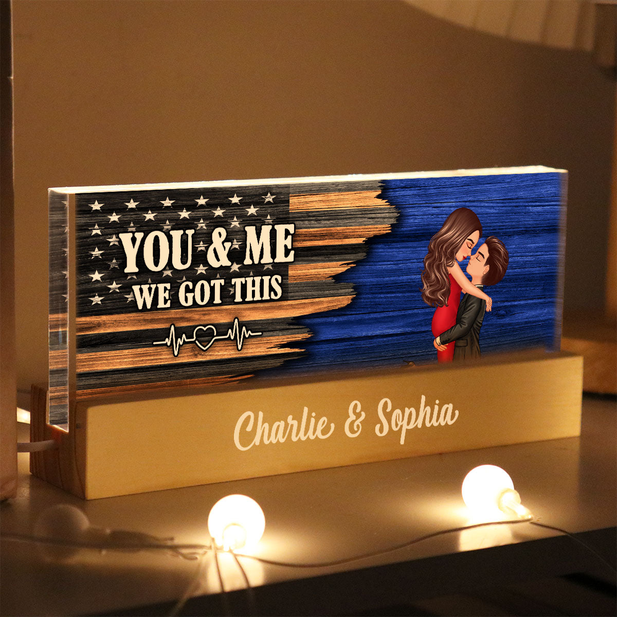 Hero Couple Hugging Kissing Half Flag  Gift by Occupation Personalized Acrylic Block LED Night Light