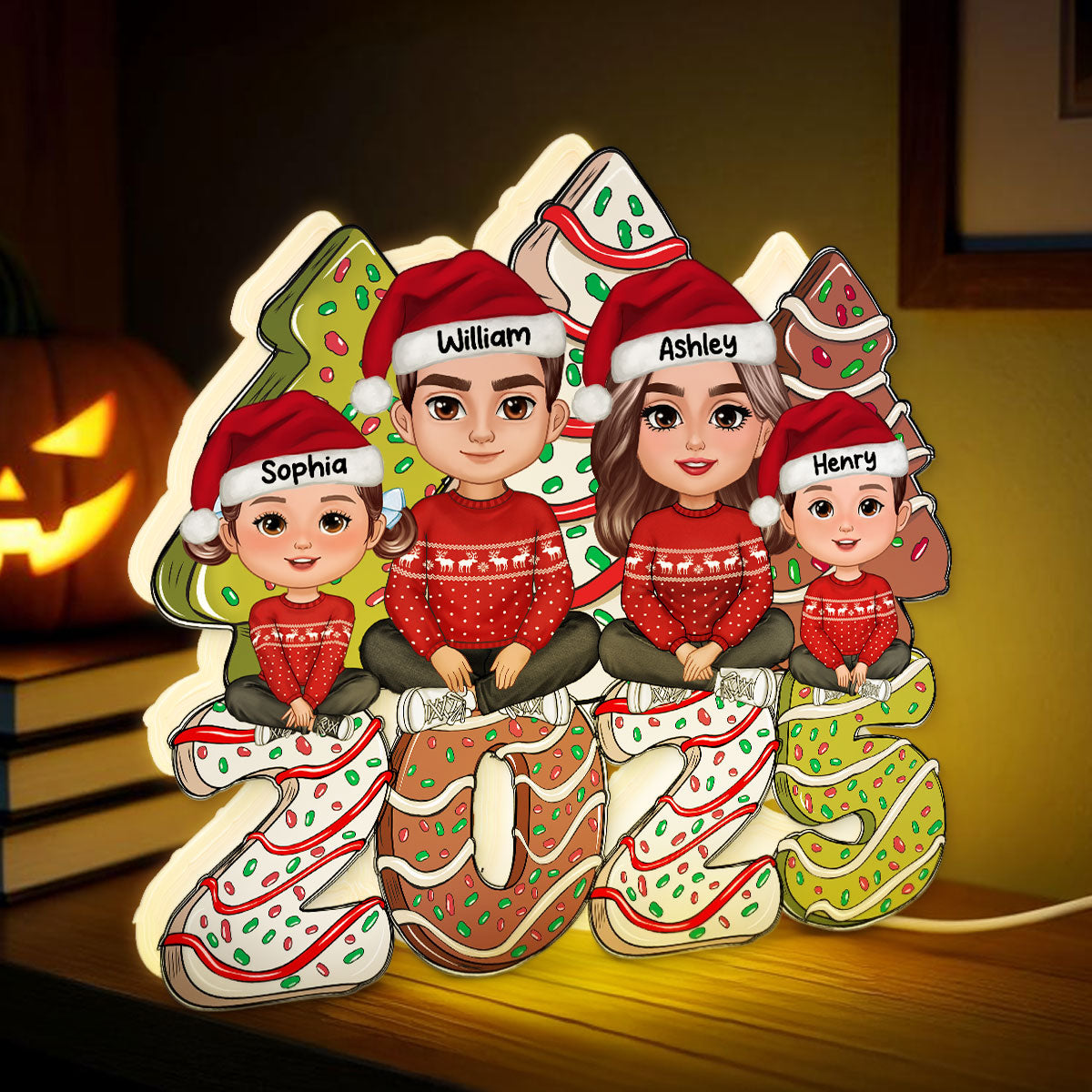 Christmas Tree Cake Family Personalized LED Light Box