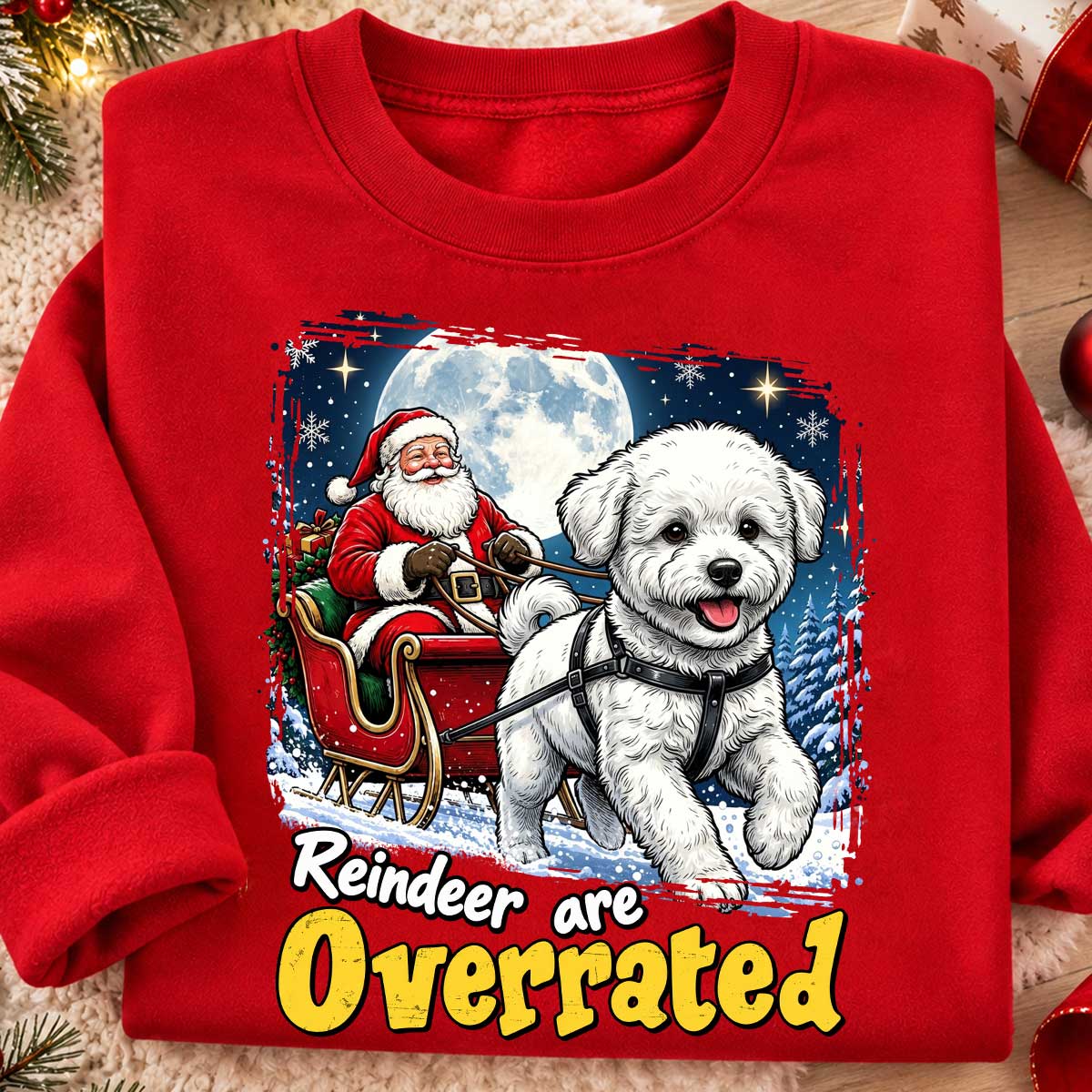 Funny Santa Dog Reindeer Are Overrated Upload Pet Photo - Personalized Shirt - Funny Christmas Gift For Dog Lovers