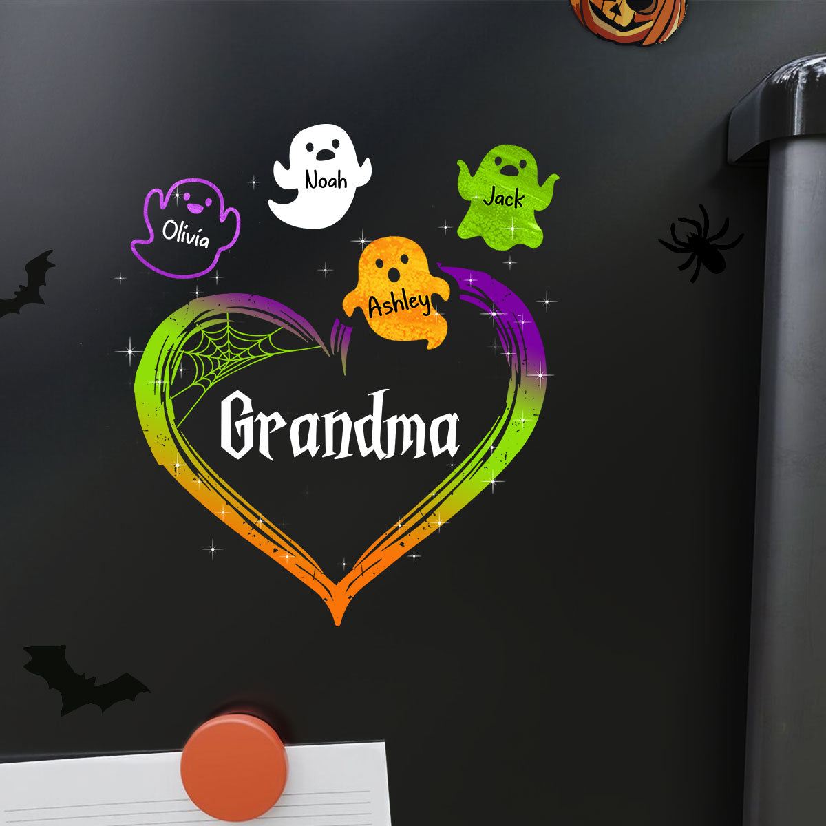 Grandma Mom Boo Flying Heart Personalized Decal, Halloween Decor
