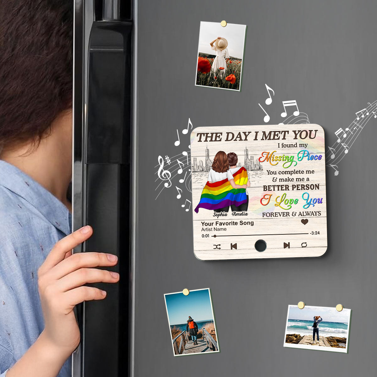 Pride Month LGBT Couple The Day I Met You Personalized Music Fridge Magnet, Gift For Couple