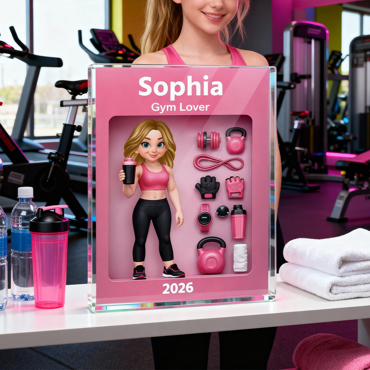 Gym Lover Stronger Everyday 3D Action Figure - Personalized Acrylic Block Plaque - Gift for Gym Lover