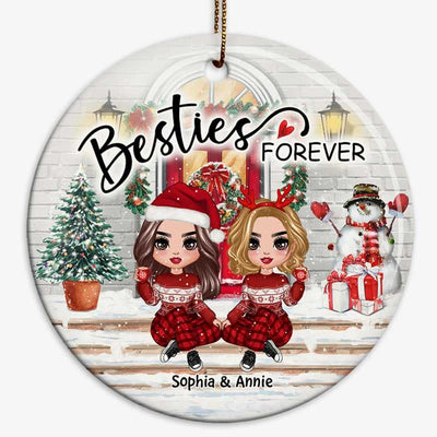 Christmas Best Friends Sisters Front Porch Personalized Circle Ornament