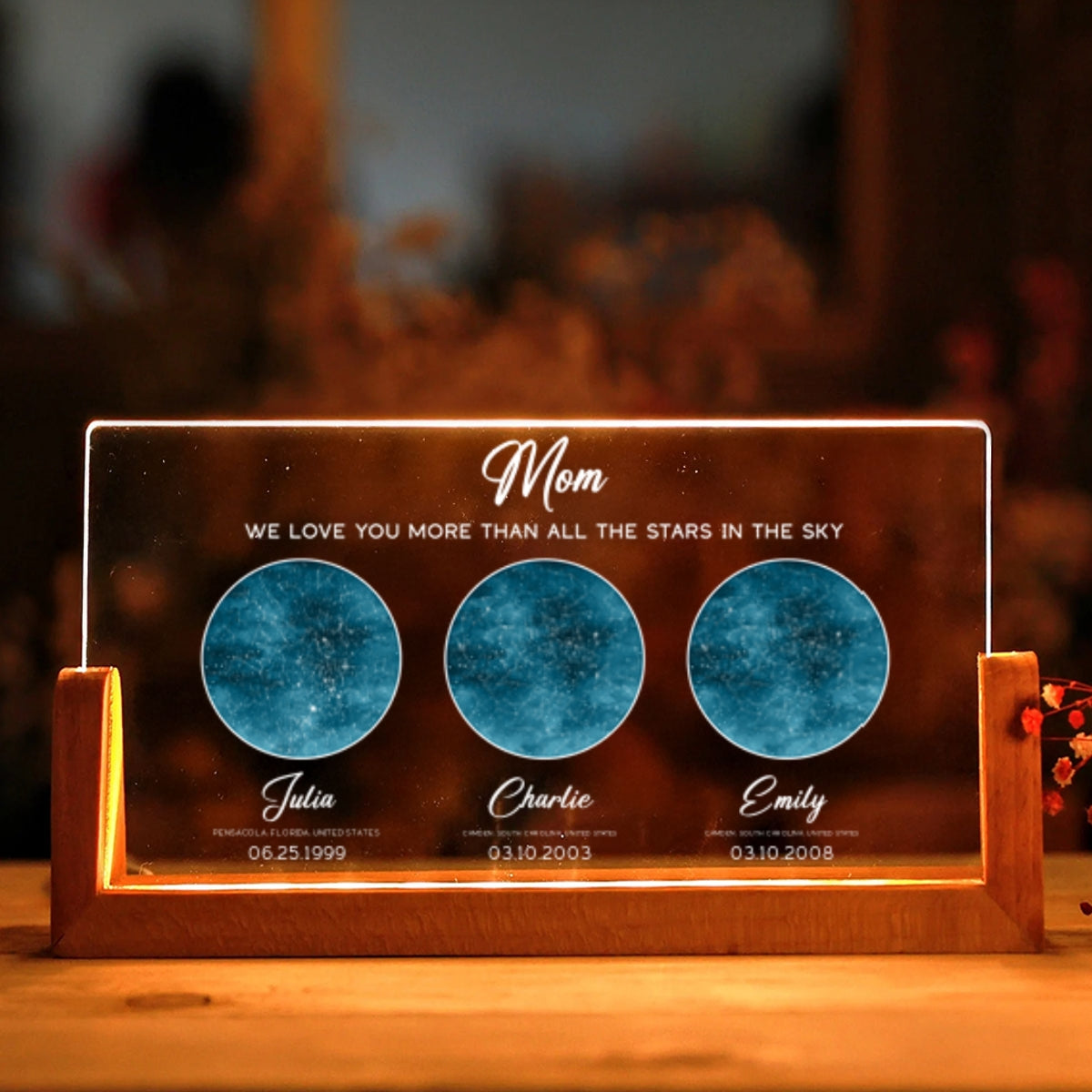 Starry Night The Day You Became Our Mom Grandma Custom Birthday Star Map Personalized U-Base Acrylic LED Night Light, Gift