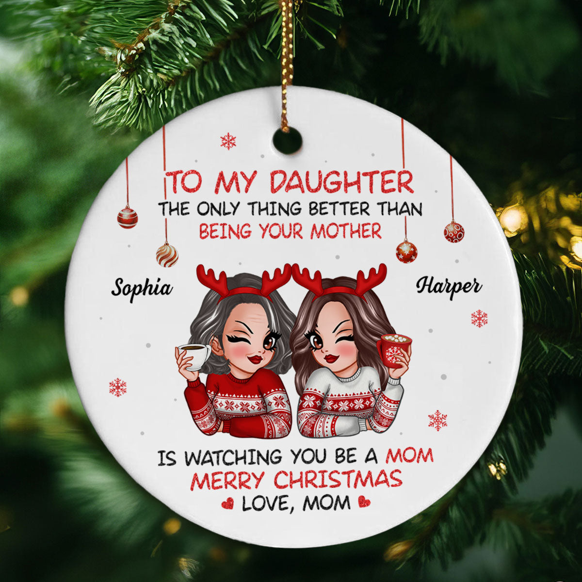To My Daughter Son Merry Christmas Personalized Ceramic Ornament, Christmas Gift For Daughters, Sons