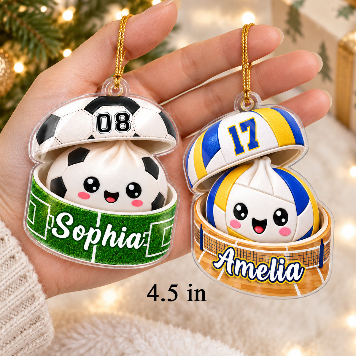 Custom Sports Dumpling Squishy Style - Personalized Acrylic Ornament - Christmas Gift for Daughter, Son, Grandkids
