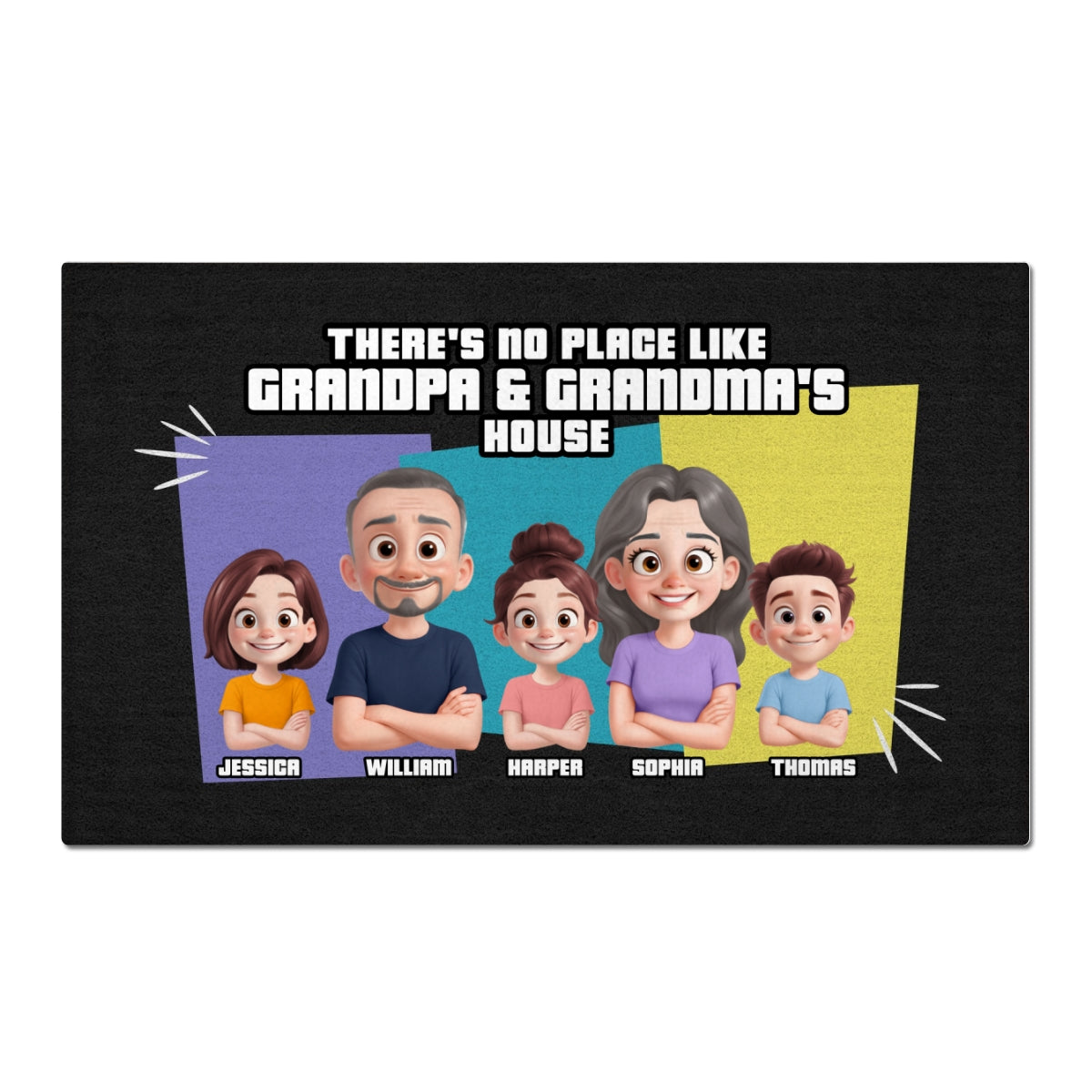 Cute Cartoon There's No Place Like Grandpa Grandma Grandparents House Personalized Doormat