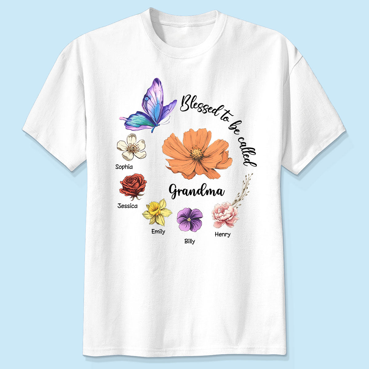 Blessed To Be Called Mom Grandma Circle Birth Month Flowers Personalized Shirt, Gift for Moms, for Grandmas