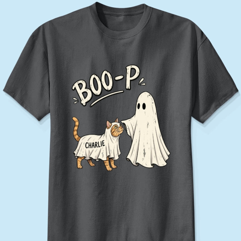 Funny Boo-p Ghost Pet Portrait From Your Pet Photo - Personalized Shirt - Halloween Gift For Dog Cat Lovers