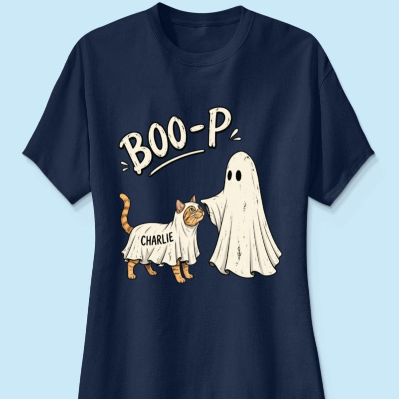 Funny Boo-p Ghost Pet Portrait From Your Pet Photo - Personalized Shirt - Halloween Gift For Dog Cat Lovers