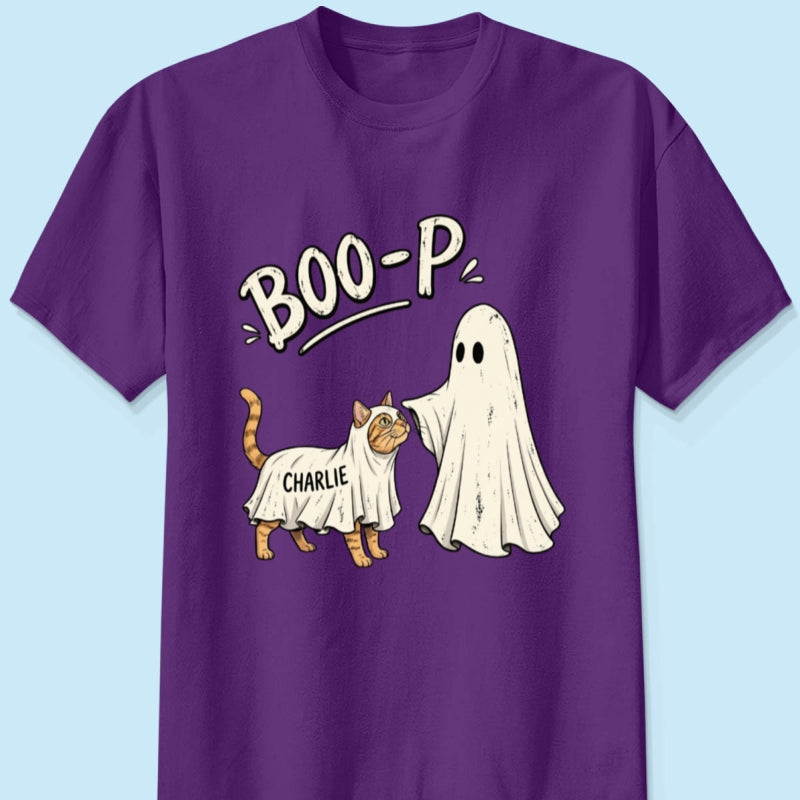 Funny Boo-p Ghost Pet Portrait From Your Pet Photo - Personalized Shirt - Halloween Gift For Dog Cat Lovers