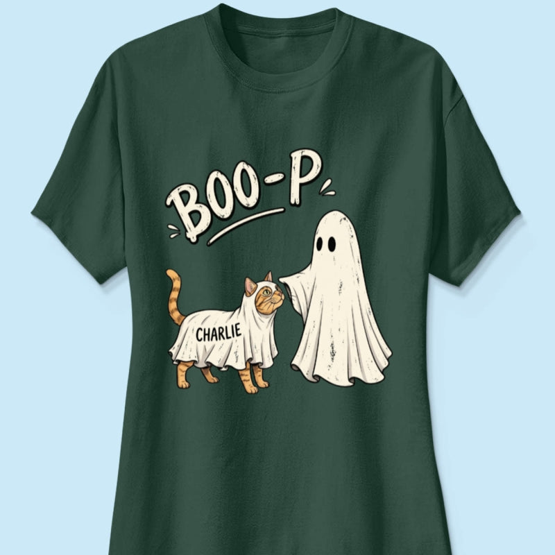 Funny Boo-p Ghost Pet Portrait From Your Pet Photo - Personalized Shirt - Halloween Gift For Dog Cat Lovers
