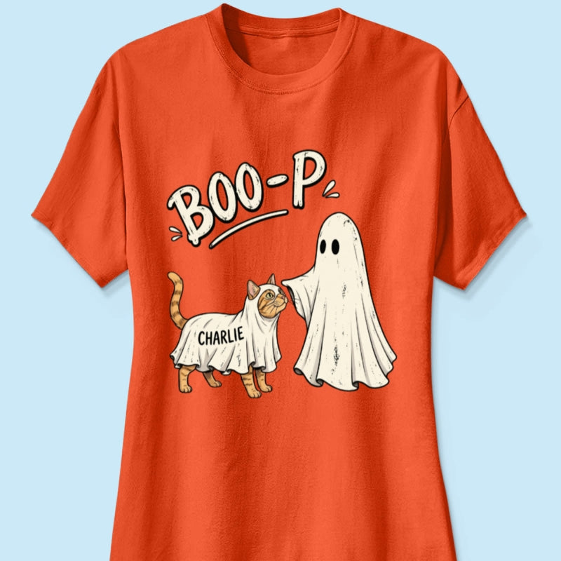 Funny Boo-p Ghost Pet Portrait From Your Pet Photo - Personalized Shirt - Halloween Gift For Dog Cat Lovers