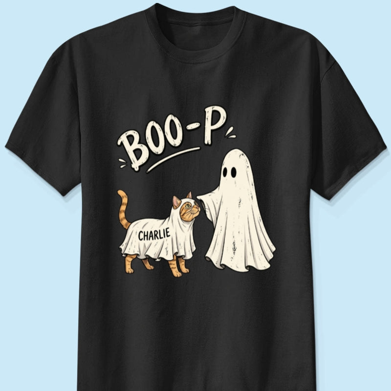 Funny Boo-p Ghost Pet Portrait From Your Pet Photo - Personalized Shirt - Halloween Gift For Dog Cat Lovers