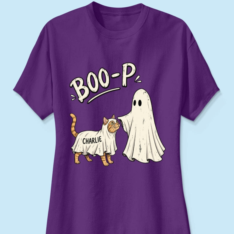 Funny Boo-p Ghost Pet Portrait From Your Pet Photo - Personalized Shirt - Halloween Gift For Dog Cat Lovers