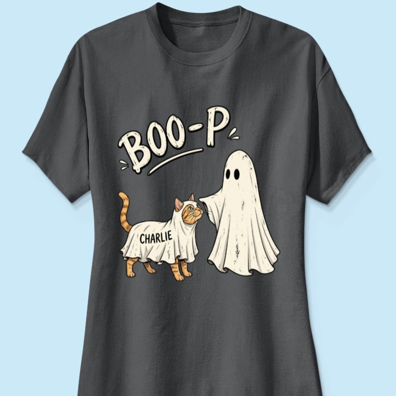 Funny Boo-p Ghost Pet Portrait From Your Pet Photo - Personalized Shirt - Halloween Gift For Dog Cat Lovers