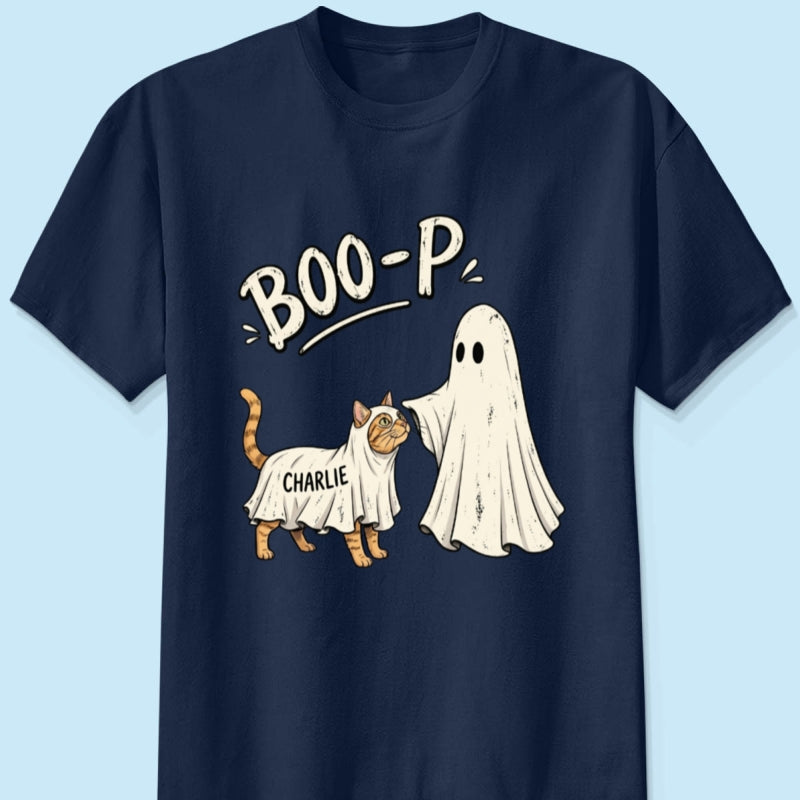 Funny Boo-p Ghost Pet Portrait From Your Pet Photo - Personalized Shirt - Halloween Gift For Dog Cat Lovers
