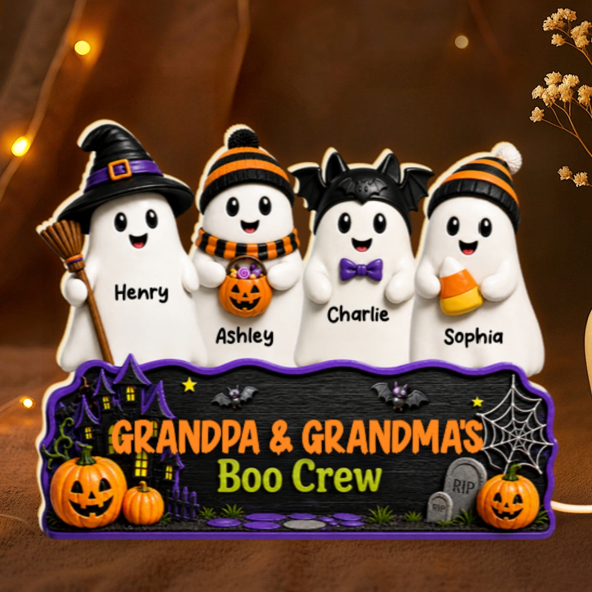 Halloween Grandpa Grandma's Boo Crew - Personalized Light Box - Halloween Decor For Grandparents