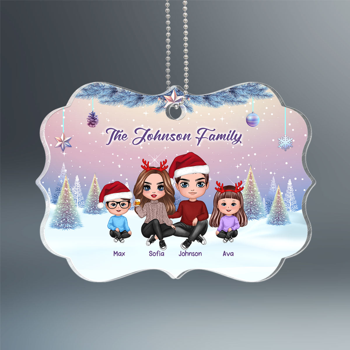 Doll Family Gradient Background Christmas Personalized Acrylic Ornament