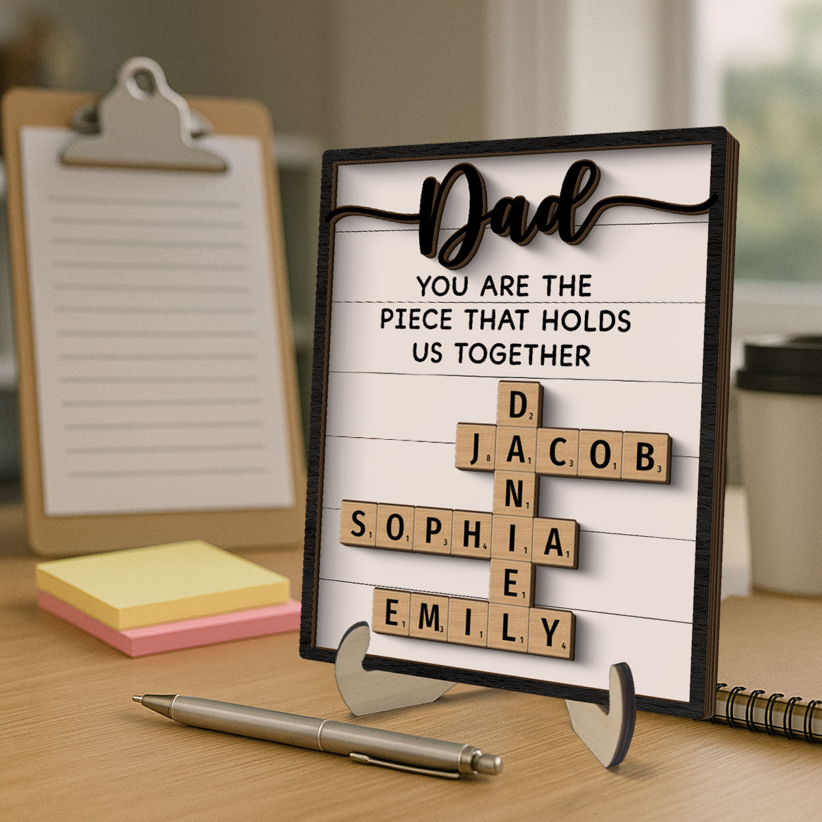 Dad You Are The Piece That Holds Us Together Crossword Puzzle Art Personalized 2-Layer Wooden Plaque