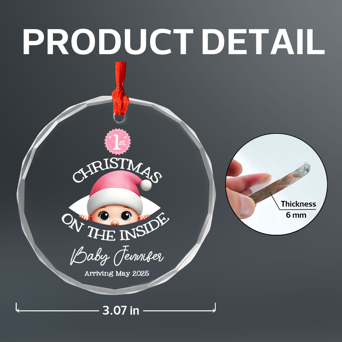 Personalized Baby's First Christmas On the Inside Glass Ornament, Custom Pregnancy Reveal Ornament, Expecting Parents