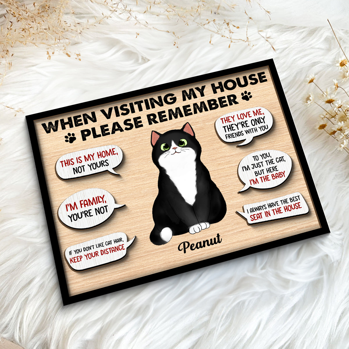 Remember When Visiting Cats House Fluffy Cats Personalized 2-layer Wooden Plaque